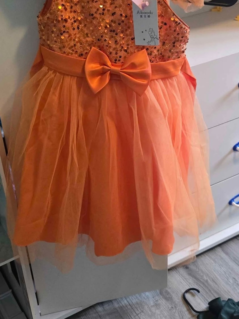 Orange Sequin Bow Tulle Dress for Kids